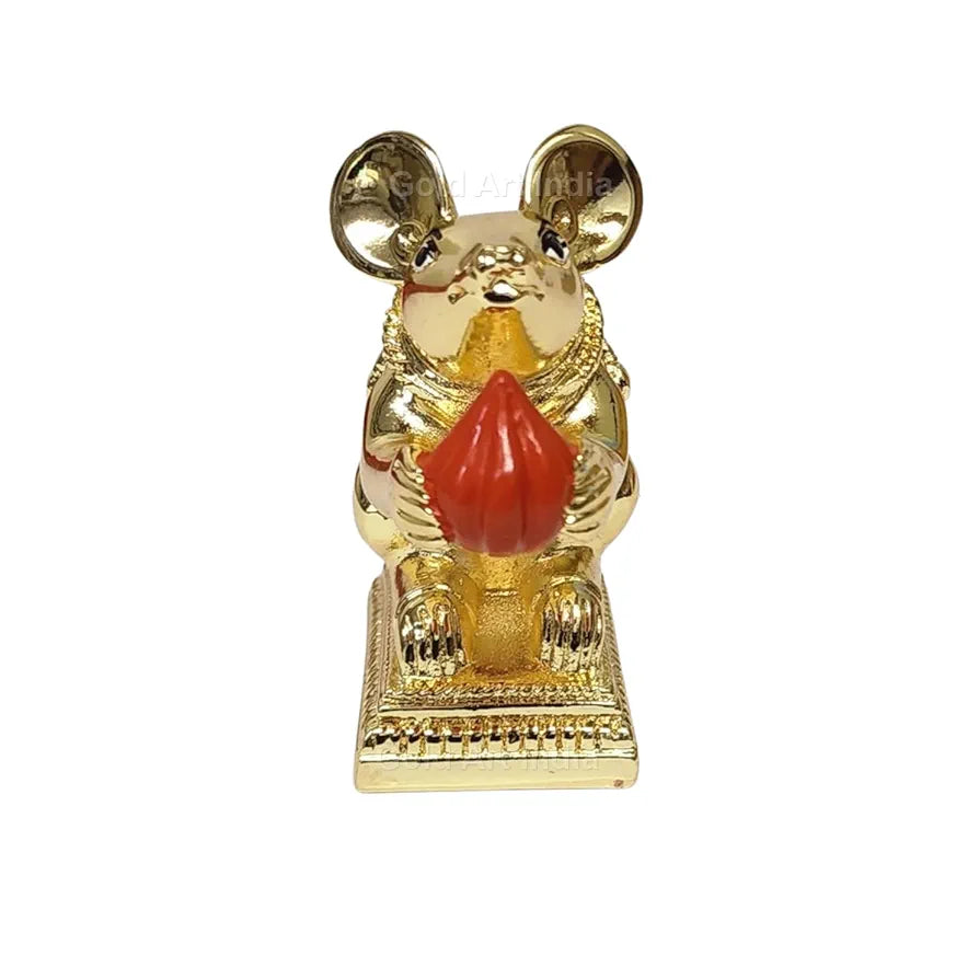 Gold Art India Gold-Plated Mushak Mouse with Modak Orange Terracotta F ...