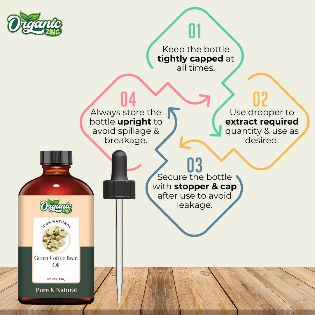 Organic Zing Green Coffee Bean (Coffea Arabica.) Oil | Carrier Oil for Skincare, Hair Care & Massage - 118 Ml