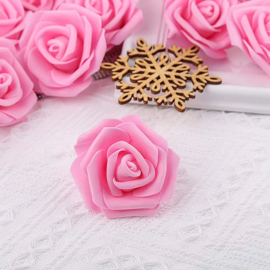 100 Pcs Artificial Rose Flower Heads Real Looking Baby Pink Fake Roses Flowers Foam Blush Roses