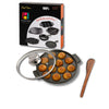 Human Hydro 12-Pit Cast Iron Paniyaram Pan with 4mm Glass Lid and Wooden Spatula 20cm Pre-Seasoned Naturally Nonstick
