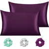 Cloth Fusion Satin Pillow Cover Set of 2 Perfect Pillow case with 3 Satin Soft Scrunchies for Women Solid 400 TC Wine