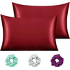 Cloth Fusion Satin Pillow Cover Set of 2 for Pillow Case with 3 Satin Soft Scrunchies for Women Crimson Red