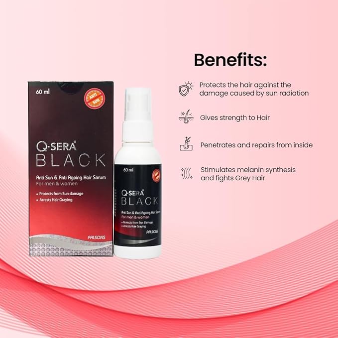Qsera Black Anti Sun And Anti Ageing Hair Serum - 60 ml - DesiPick