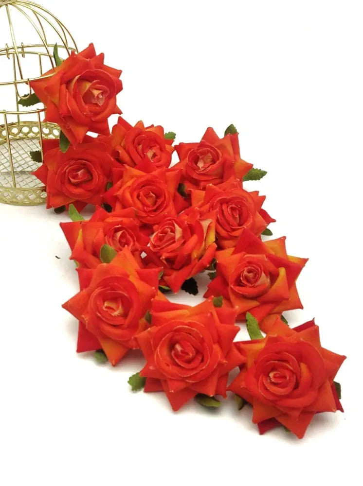 12 Pcs Artificial Fake Velvet Head Rose Flowers Perfect for Decoration,Fabric Head Rose Flowers for Home Decor Red