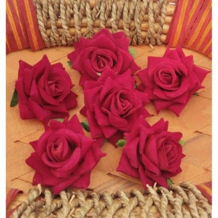 12 Pcs Artificial Velvet Rose Flowers Fake Floral Decoration Dark Red