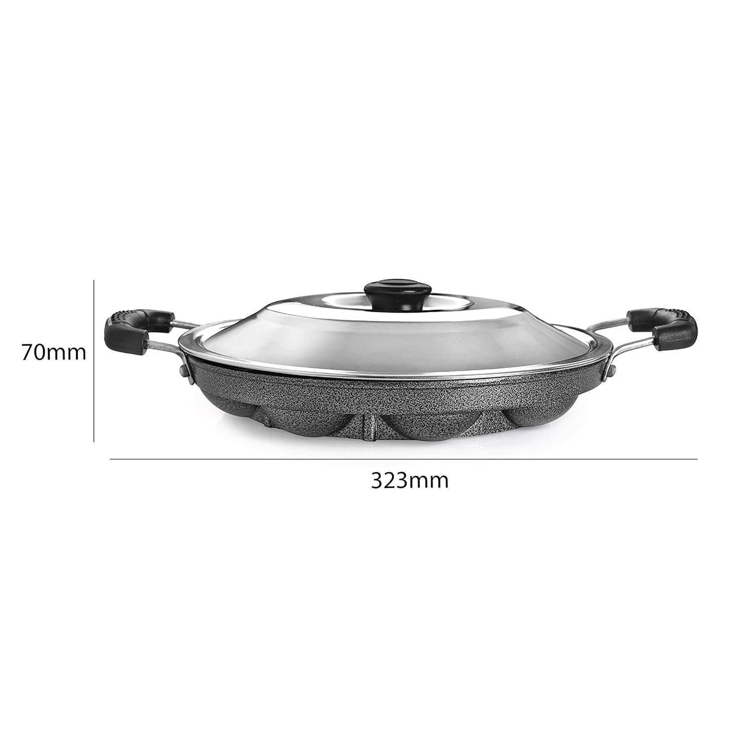 Cello Non-Stick 12 Cavity Appam Patra Kan with Stainless Steel Lid | 2 Side Handle | Appam Maker