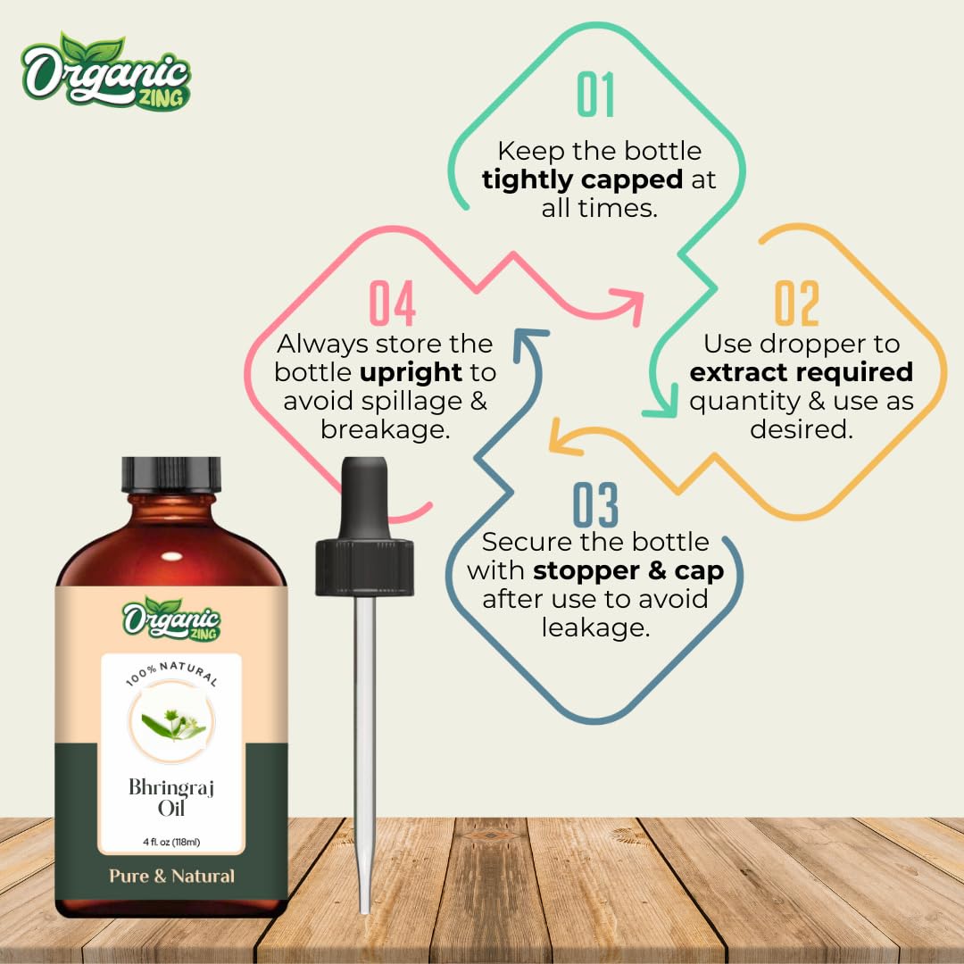 Organic Zing Bhringraj Oil Pure & Natural for Skin, Face, Hair Care & Massage - 118 Ml