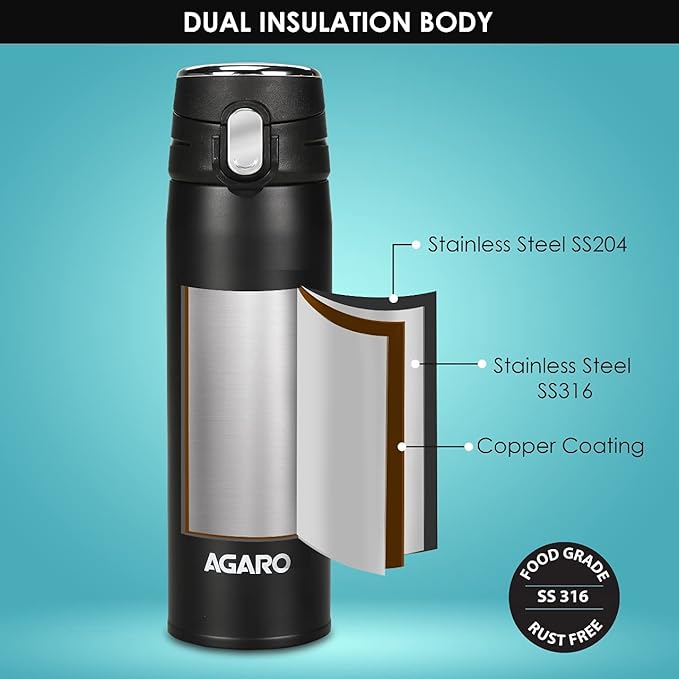 Agaro Galaxy Stainless Steel Vacuum Flask 500 ml | Dual Insulation with Copper Coating