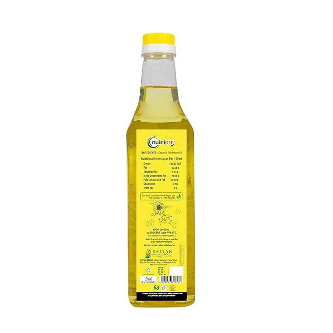Nutriorg Certified Organic Cold Pressed Sunflower Oil - 1 Ltr