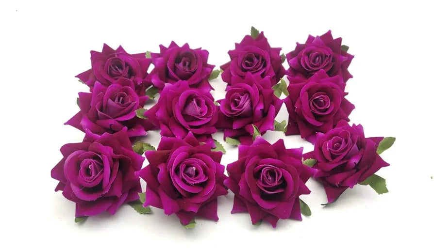 12 Pcs Artificial Velvet Rose Flowers Fake Floral Decoration Dark Purple