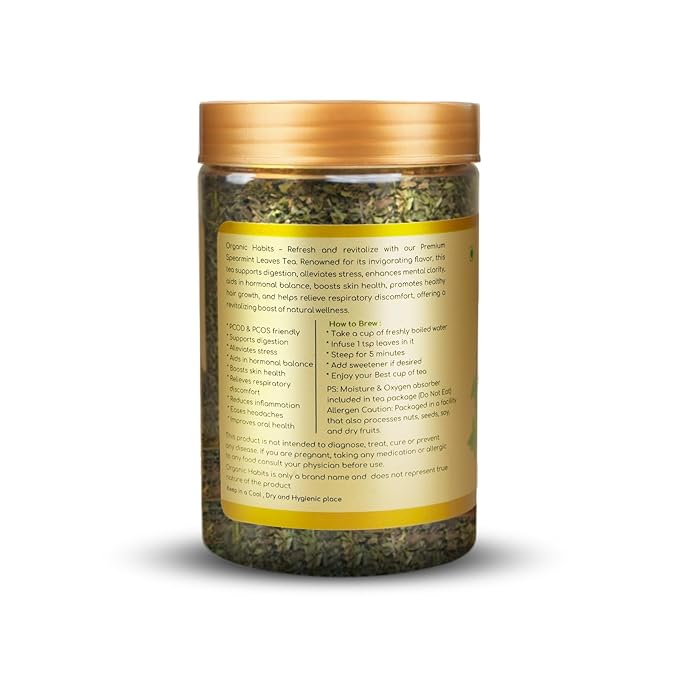 Organic Habits Spearmint Leaves Tea 100 Gms | 100% Natural Dried Spearmint Loose Leaves Tea | Spearmint Herbal Tea