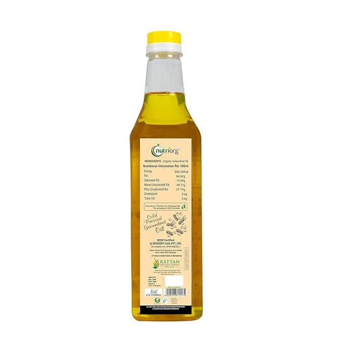 Nutriorg Cold Pressed 100% Organic Groundnut Oil - 1 Ltr