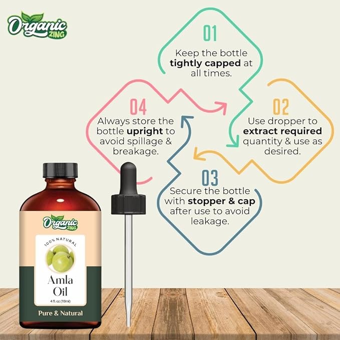 Organic Zing Amla Oil for Pure & Natural for Skin, Face, Hair Care, Aromatherapy & Massage - 118 Ml
