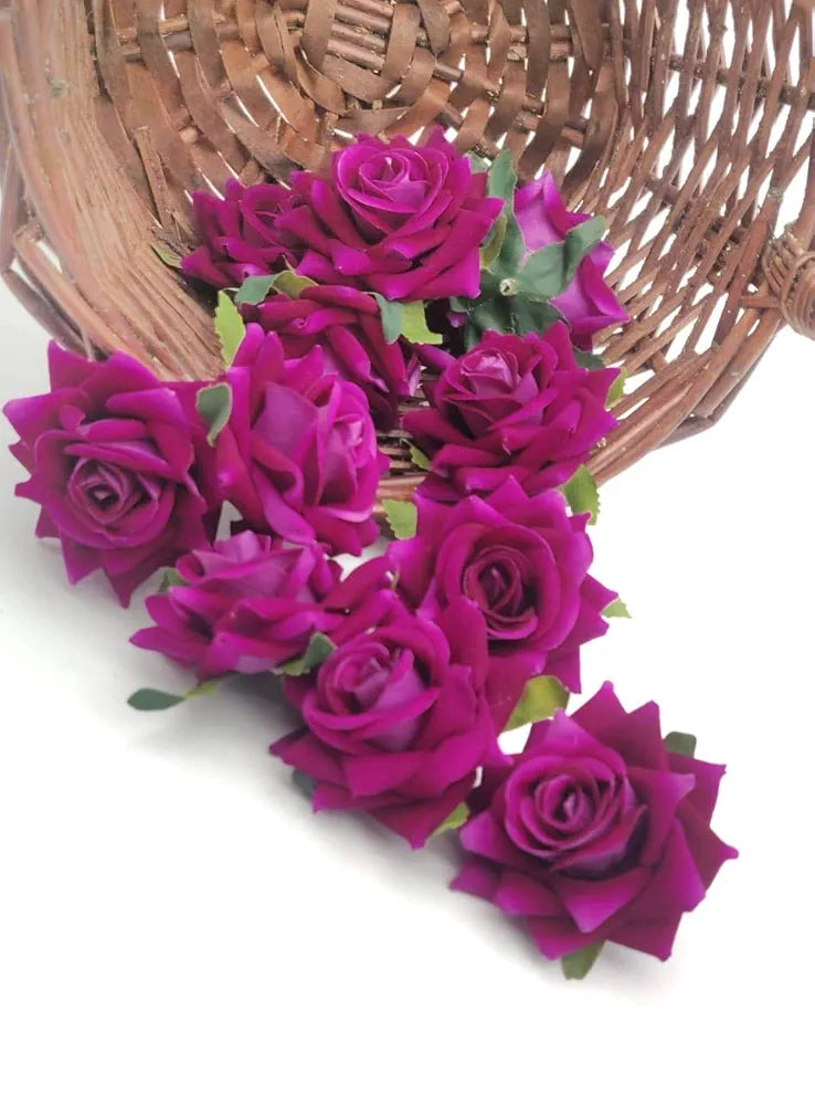 12 Pcs Artificial Velvet Rose Flowers Fake Floral Decoration Dark Purple