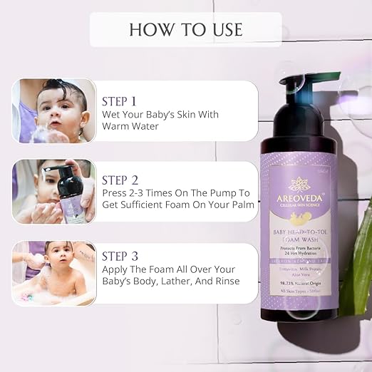AreoVeda Baby Head-To-Toe Gentle Foam Body Wash With Self-Foaming Pump - 500 ml