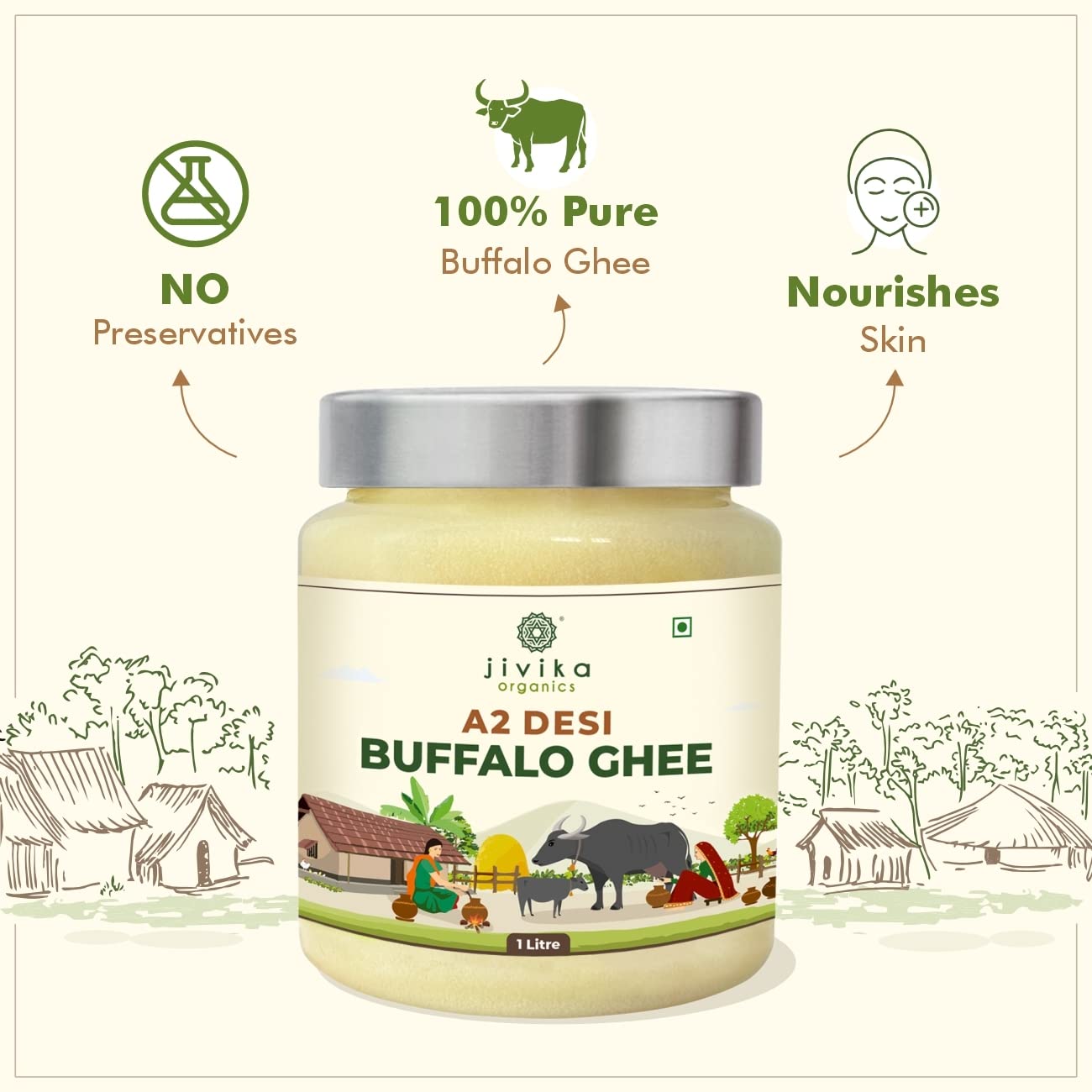 Jivika A2 Desi Buffalo Ghee - 1000 ml