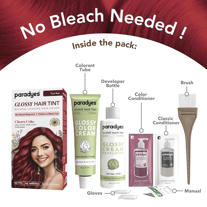 Paradyes No Bleach Cherry Coke Glossy Hair Tint - 160 Gms | 6.6 True Red