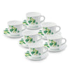 Larah by Borosil Fern Cup and Saucer Set | Set of 6 | 12-piece | 200 Ml Each | White