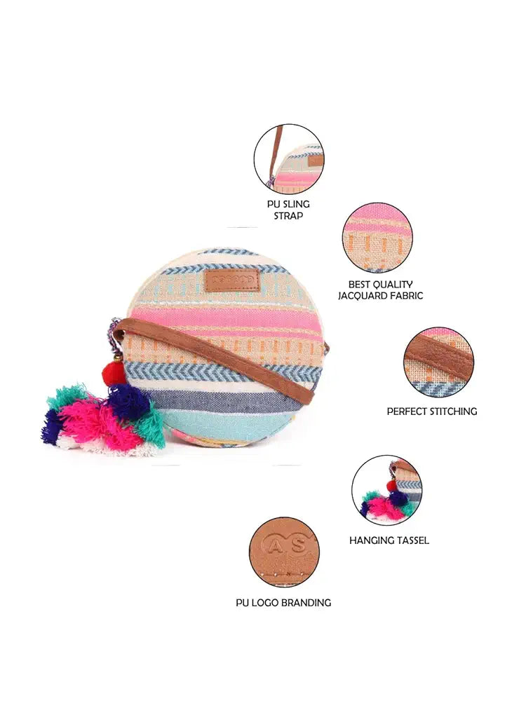 Astrid Handmade Macrame Flap Over Sling Bag For Girls And Women Colour peach