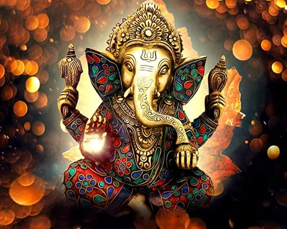 TULIP N TURTLE Colourful Ganesha Diy Acrylic Paint By Number Kit For Adults Kids Beginner Painting By Number. Wall Decoration Diy Painting Kit For Adults, Multicolor