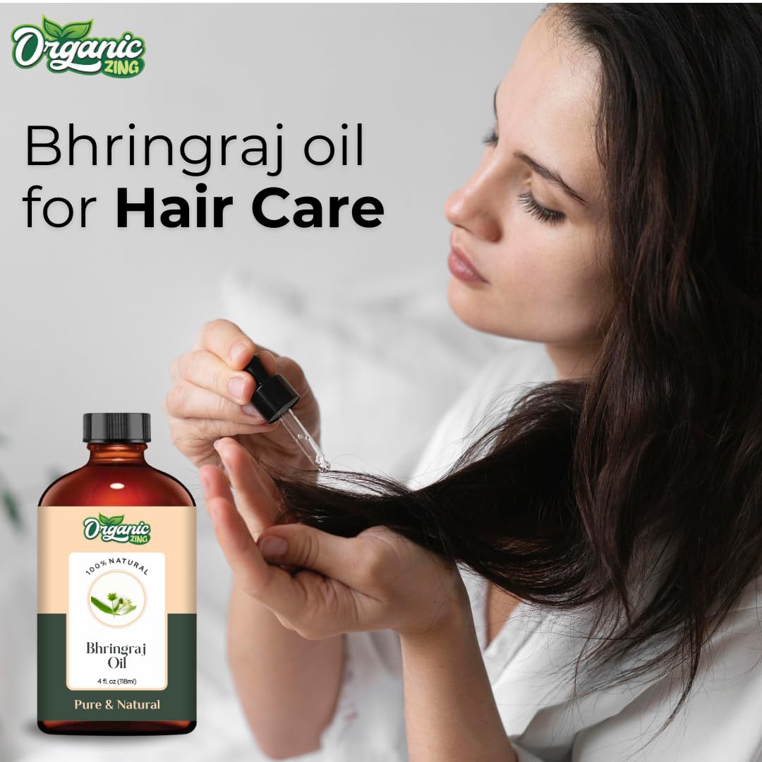 Organic Zing Bhringraj Oil Pure & Natural for Skin, Face, Hair Care & Massage - 118 Ml