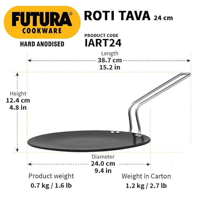 Hawkins Futura 24 cm Roti Tava Hard Anodised Tawa, Induction Tawa, Black