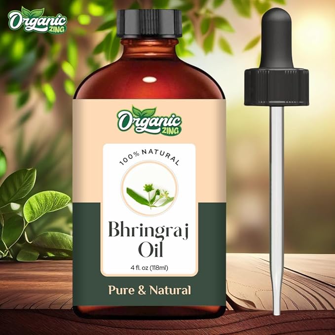 Organic Zing Bhringraj Oil Pure & Natural for Skin, Face, Hair Care & Massage - 118 Ml