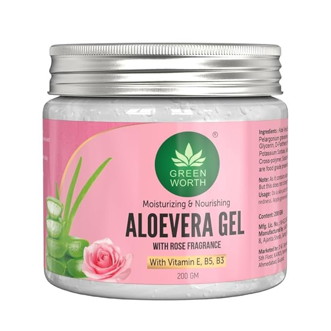 Green worth Pure Aloe vera Gel with Natural Rose - 200 gms