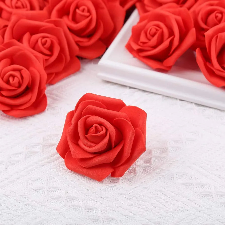 100 Pcs Artificial Flowers Roses Flower Heads Coral Red Foam Fake Roses