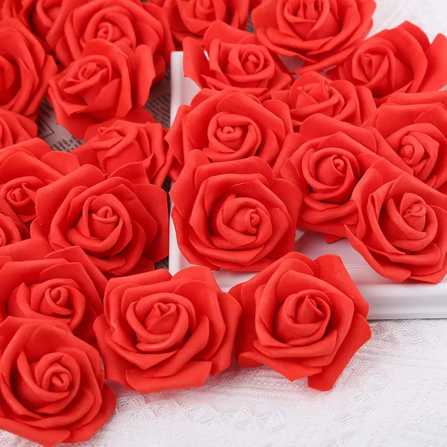 100 Pcs Artificial Flowers Roses Flower Heads Coral Red Foam Fake Roses