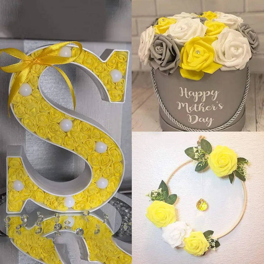 100 Pcs Artificial Rose Flower Heads Real Looking Ivory White Foam Fake Roses Yellow