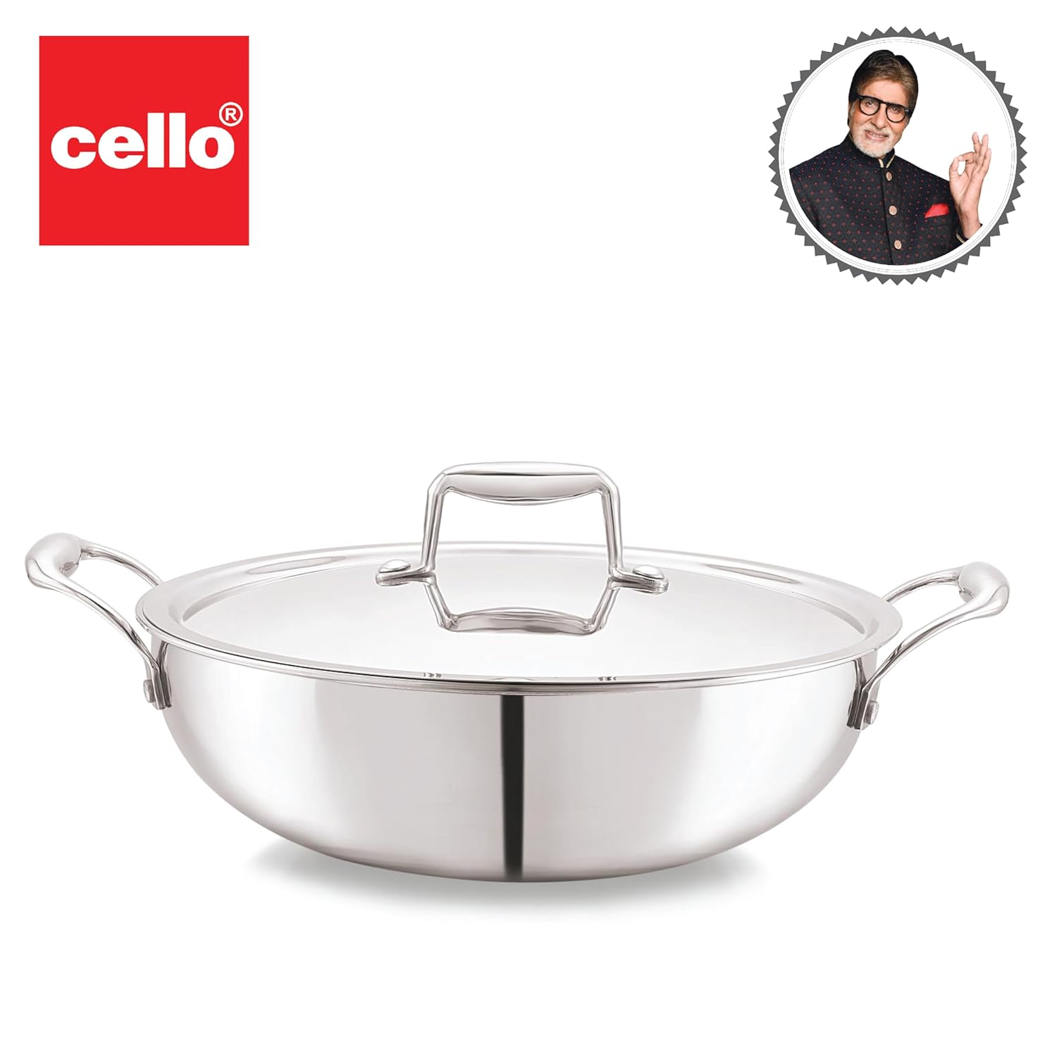 Cello Tri-ply 20 Cm Stainless Steel Cookware Kadhai With Lid - DesiPick