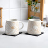 Waluvin Set of 2: Stylish White & Beige Stoneware Mugs | 400ml | Embossed Design
