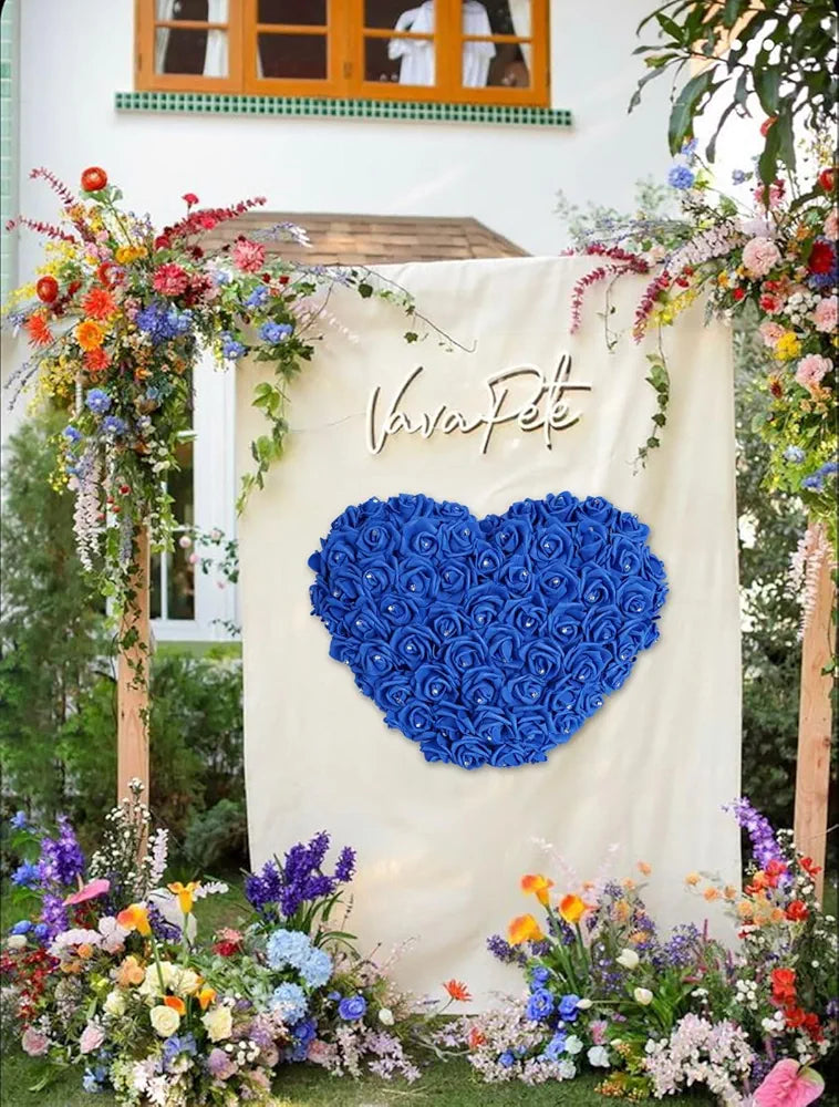 100pcs Royal Blue Artificial Rose Heads with Crystal 3in Real Looking Foam Fake Roses