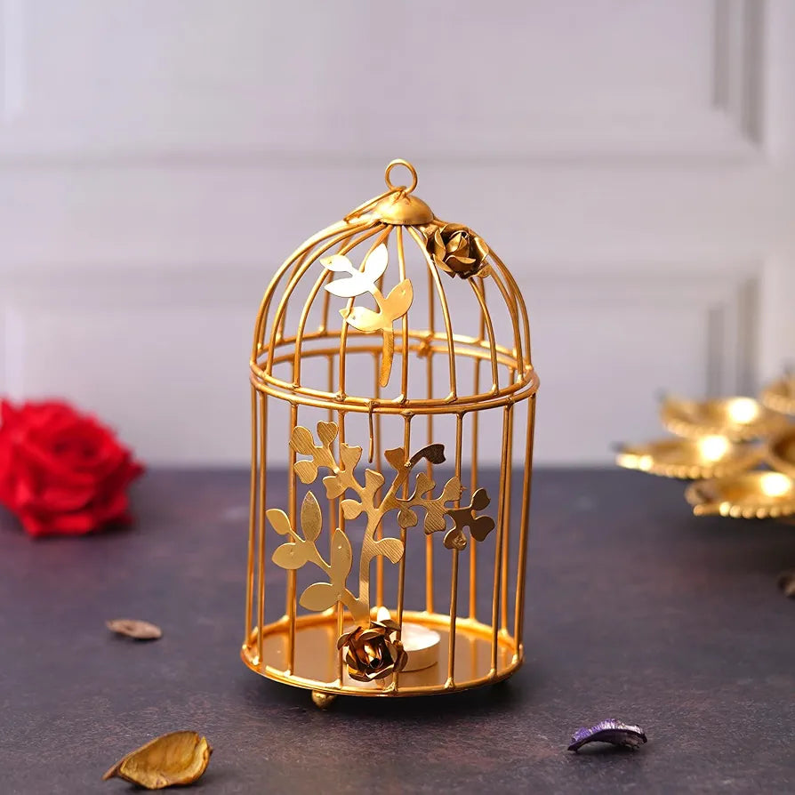 Webelkart Gold Plated Colour tealight Candle Holder with Flower Vine- Diwali Candle Holder