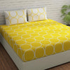 Huesland by Ahmedabad Cotton 144 Tc Cotton Bedsheet for Double Bed King Size with 2 Pillow Covers | Yellow & White