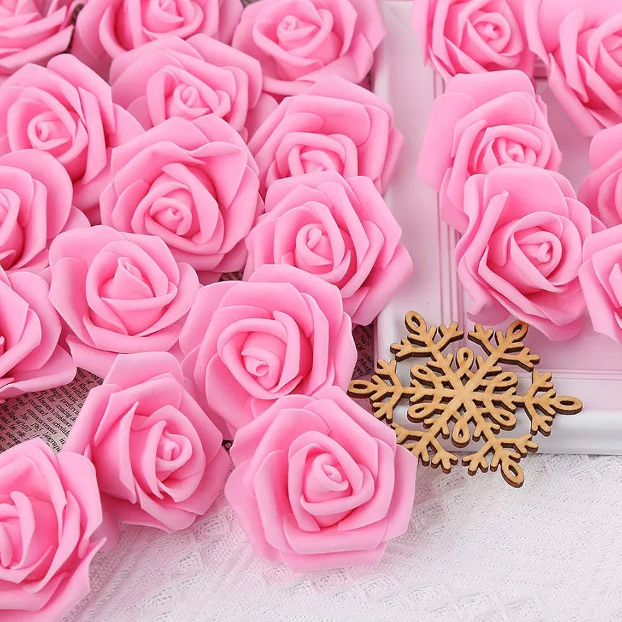 100 Pcs Artificial Rose Flower Heads Real Looking Baby Pink Fake Roses Flowers Foam Blush Roses