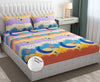Fresh From Loom Animal 300 TC Elastic Fitted Bedsheet for Kids with Two Pillow Cover Moon Gud Night Queen Gud Night Multi Color