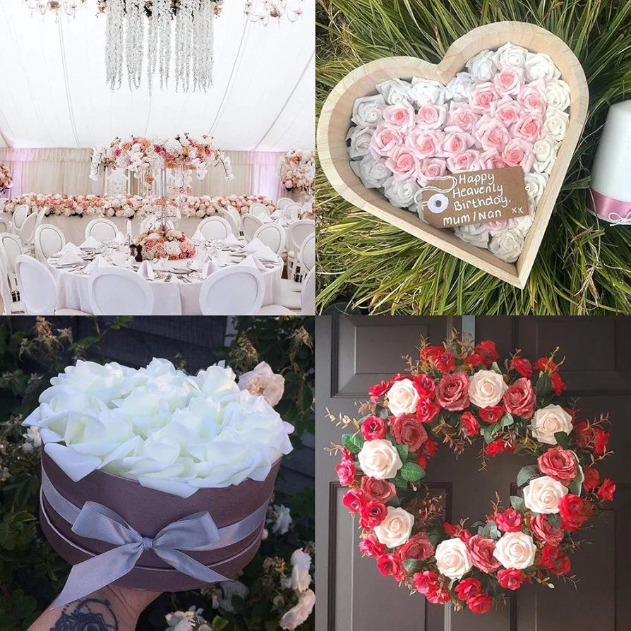 100 Pcs Artificial Rose Flower Heads Real Looking White Foam Fake Roses White