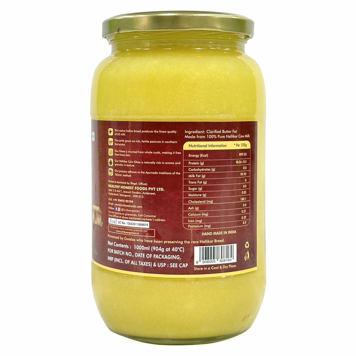 Jivika Naturals Premium A2 Hallikar Cow Ghee - 1000 ml