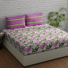 Huesland by Ahmedabad Cotton 144 TC Cotton Bedsheet for Double Bed King Size with 2 Pillow Covers |Flamingos & Stripes Pink & Green
