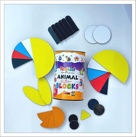 TodFod Wooden Animal Puzzle Pattern Blocks with 21 Activity Cards Educational Learning Tangram Toy for Kids