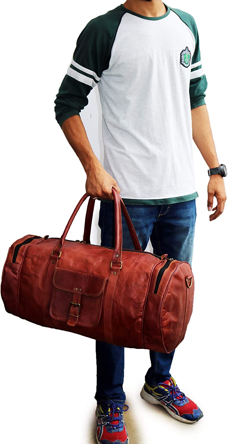 Craftshades – 20 Inch Handcrafted Curved Duffle Goat Leather Bag | 100 Genuine Leather