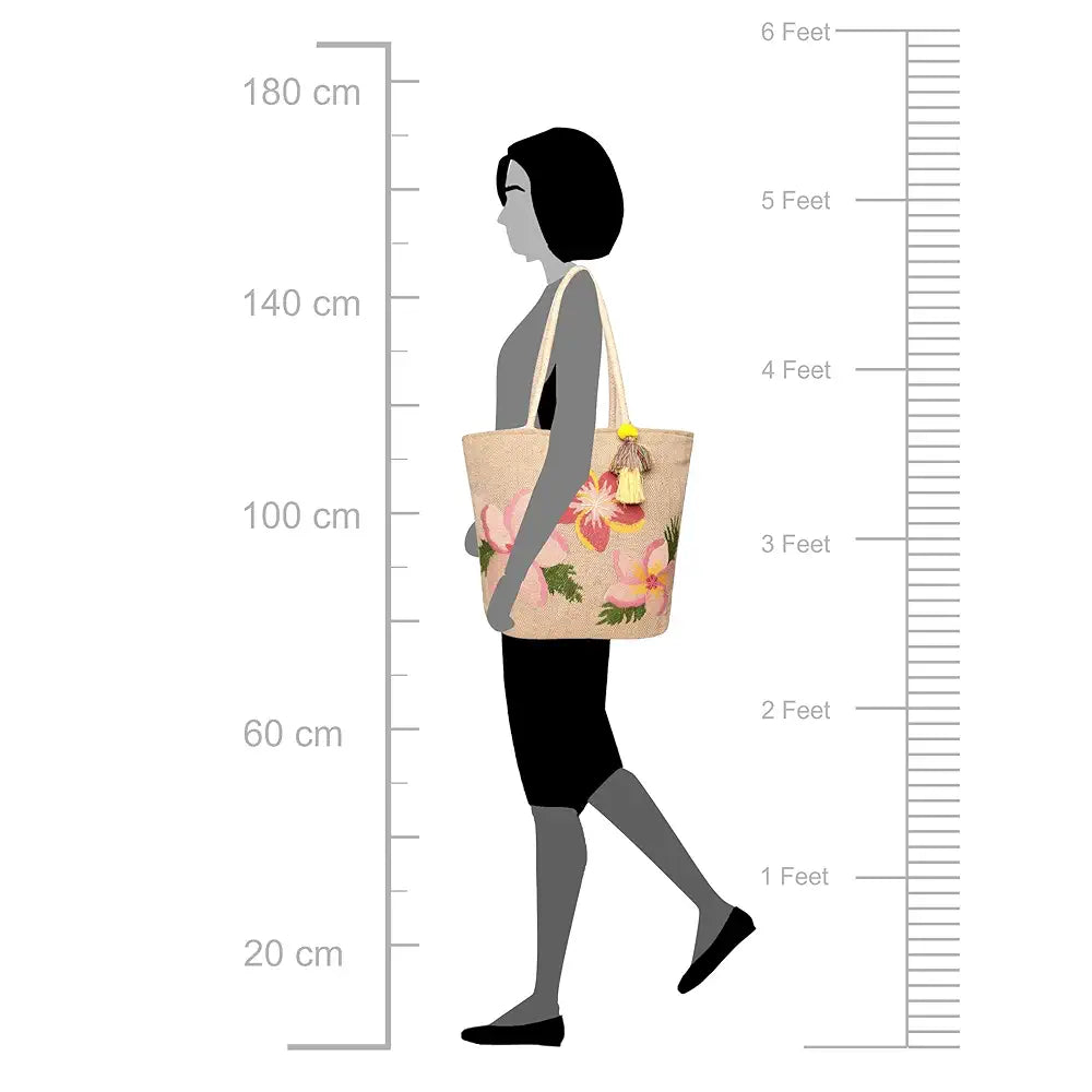 Astrid Embroidered Floral Jute Tote Bag for Women and Girls