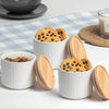 Anko Set of 3 Stoneware Ceramic Jars 400ml | Rubberwood Lid & Silicone Ring | Beige