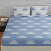 Huesland by Ahmedabad Cotton 144 Tc Bedsheet for King Size Bed With 2 Pillow Covers | Sunrise | Powder Blue & White