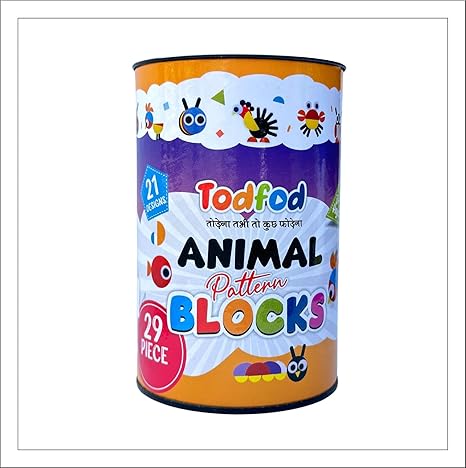 TodFod Wooden Animal Puzzle Pattern Blocks with 21 Activity Cards Educational Learning Tangram Toy for Kids