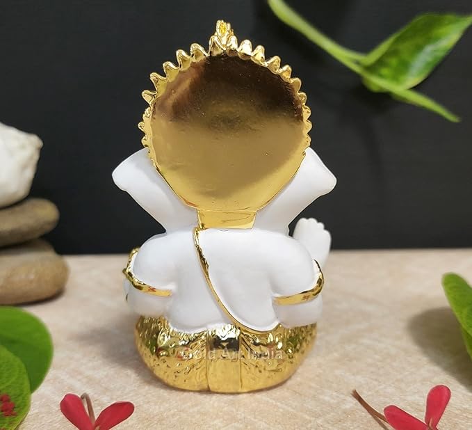 Gold Art India Gold Plated Ganesh Idol for Car Dashboard God for Home Decor Office Table