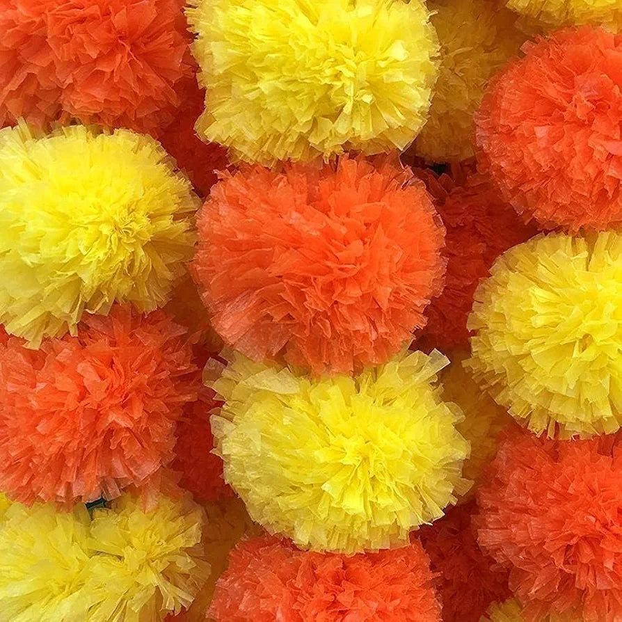 10 Pc Artificial Marigold Garland Toran Long Garlands Toran Indian Genda Phool 4.5-4.9 FT 10 Strings Yellow+Orange Mix