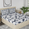 Huesland by Ahmedabad Cotton 186 TC Cotton Bedsheet for Double Bed King Size with 2 Pillow Covers | White & Grey
